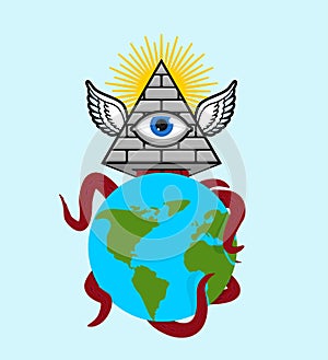 Symbol of world government. Pyramid with an eye. All-seeing eye.  Illuminati conspiracy theory. sacred sign