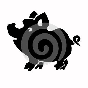 Symbol of the year of the pig, boar, black silhouette and vector illustration