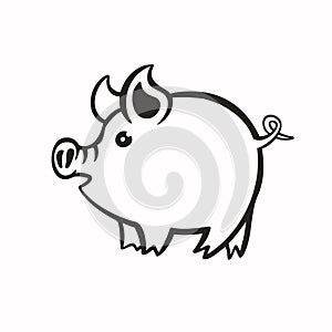 Symbol of the year of the pig, piglet, line and vector illustration