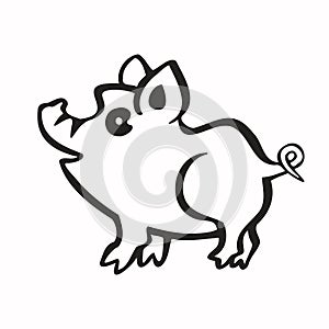 Symbol of the year of the pig, piglet, line and vector illustration