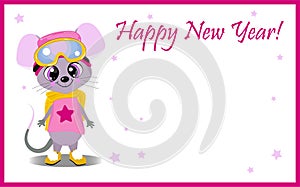 Symbol of the year rat or mouse on a white background. New Year greeting card. character with big eyes