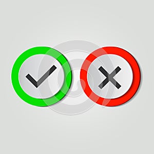 Symbol yes or no icon,green,red on white background.Vector illustration