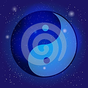 Symbol of yin and yang, the emblem of Taoism on the cosmic universe background. Design for meditation, spiritual