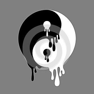 Symbol of Yin and Yang is melting and liquefying