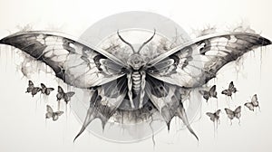 Symbolic Black And White Butterfly Illustration By Alejandro Burdisio