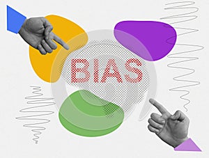 Symbolic collage about bias with hands and brain.