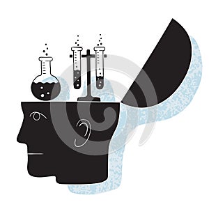 Symbolic drawing of a head and a chemistry thought