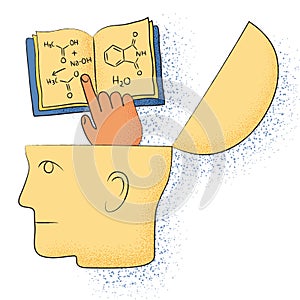 Symbolic drawing of a head and a chemistry thought