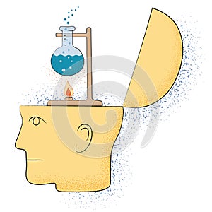 Symbolic drawing of a head and a chemistry thought