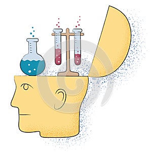 Symbolic drawing of a head and a chemistry thought