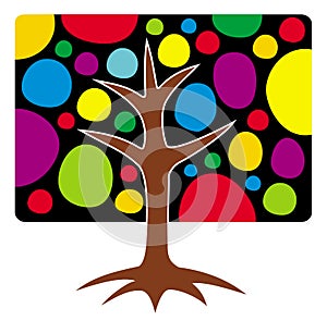The symbolic drawing of the tree of life logo. Bright colors and square crown. Ecology.