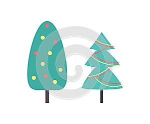 Christmas Tree Decorated with Toys Set Vector