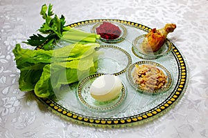 Symbolic foods for Pesach Jewish Passover. Passover Seder plate Israel, Hebrew: Passover bowl