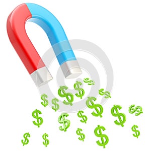 Symbolic horseshoe magnet attracting dollar signs