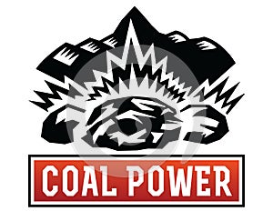 Symbolic illustration of a hot coal stone on the background of a mountain range.