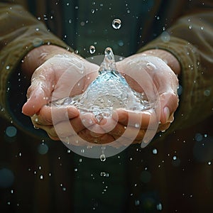 Symbolic image of water droplets on hands, advocating for environmental preservation