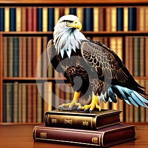 Symbolic Legal Justice. Depiction of Court System with Eagle, Scales, and Law Books