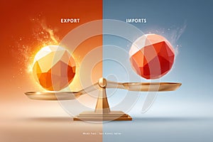 Symbolic low poly representation of export and import balance on a scale