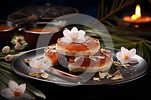 Symbolic nian gao rice cakes for chinese new year celebrations, showcasing their sticky texture