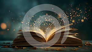 Symbolic open book with illuminated pages.