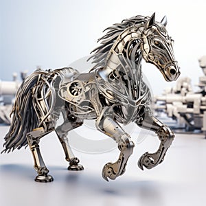 Symbolic Overload: Futuristic Horse 3d Model With Metallic Finishes photo