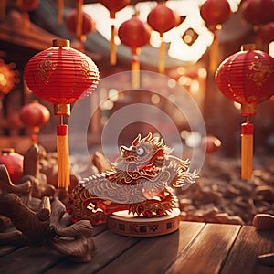 A symbolic photo for the Chinese New Year with a dragon generated by artificial intelligence photo