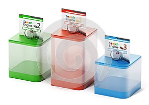 Symbolic ranking of three search engines. 3D illustration