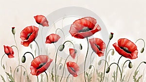 Symbolic Red Poppies: A Tribute to Remembrance Day, Armistice Day, and Anzac Day on a Pastel Background.