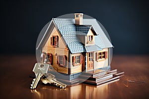 Symbolic representation of house and property insurance, House model and key