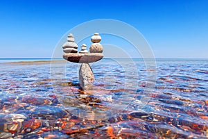 Symbolic scales of standing stones in the water. The concept of balance. photo