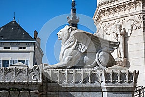 Symbolic sculptures of a Lion infront of Monumental Fourviere Ba