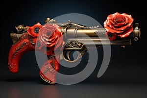 Symbolic Soldier gun with poppy flower. Generate Ai