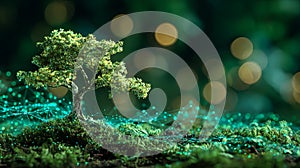 Digital Nature Concept with Tree and Glowing Network Overlay