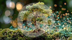 Digital Nature Concept with Tree and Glowing Network Overlay