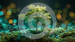 Digital Nature Concept with Tree and Glowing Network Overlay