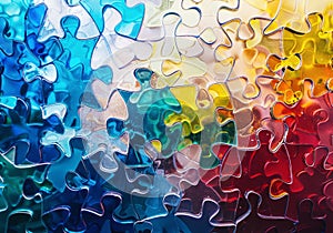 Symbolism of the autism spectrum. Puzzle with vibrant colors. World Autism Awareness Day. AI generated