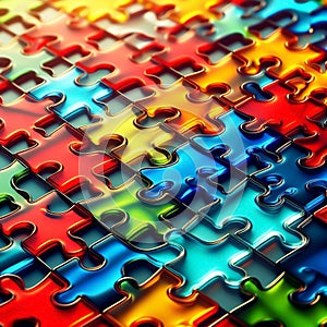 Symbolism of the autism spectrum. Puzzle with vibrant colors. World Autism Awareness Day. AI generated
