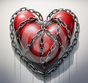 red heart surrounded by chains, isolated on a light background.