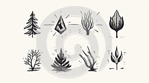 Symbolism Lines On White Background: Minimalistic Illustration With Old Illustration Style