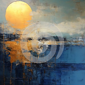 Symbolist Painting: Translucent Layers And Textures In Golden And Blue Hour photo