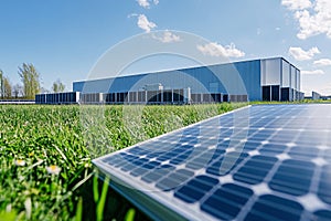 Symbolizing green tech infrastructure, Clean energy-powered data center, Generated AI