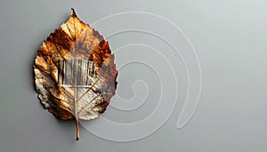 The Price of Nature - Barcode on an Autumn Leaf