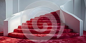 Symbolizing success and victory: A white podium with a red carpet on a white background. Concept