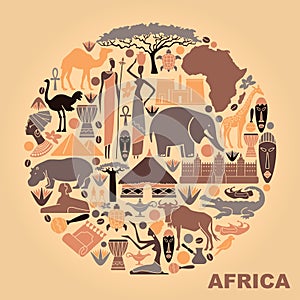 Symbols of Africa in the form of a circle