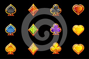 Symbols of bright playing cards of different colors.