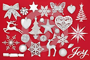 Christmas Joy Sign and Silver Decorations