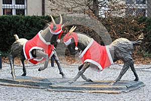 The symbols of the city of Poznan with the Xmas decorations