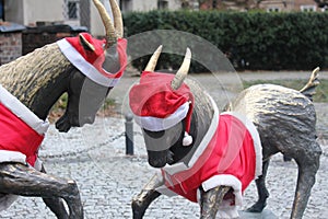 The symbols of the city of Poznan with the Xmas decorations