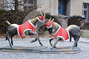 The symbols of the city of Poznan with the Xmas decorations photo