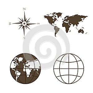 Symbols of global technology, international associations, travel, expeditions and ect.